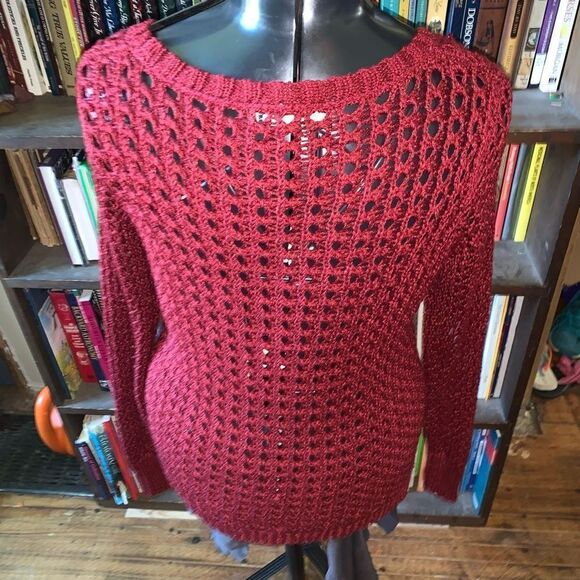 Lucky Brand red loose weave pullover normcore M sweater - Picture 2 of 3